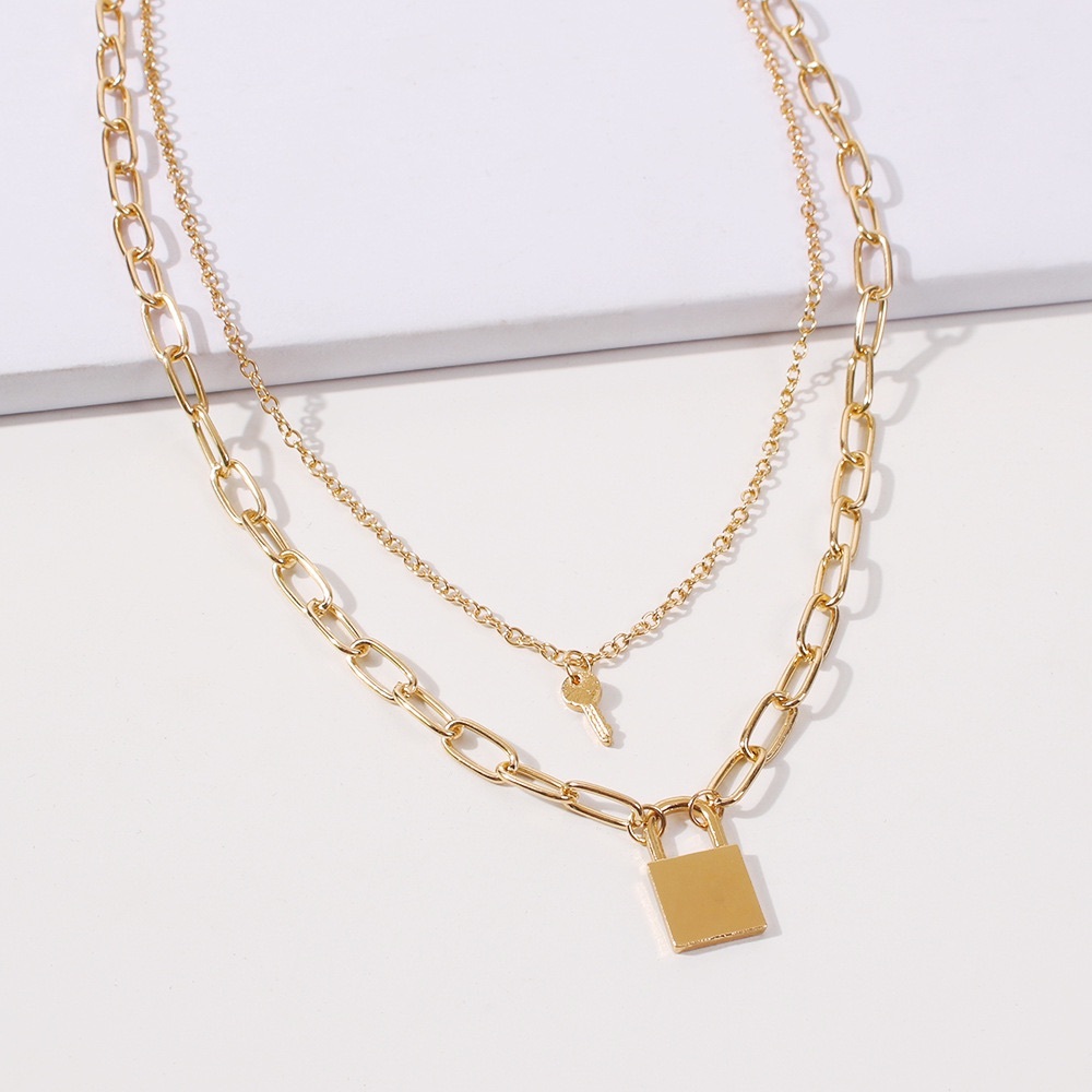 Last 1❗️NWT Lock & Key Layered Necklace Link Chain - Picture 2 of 4